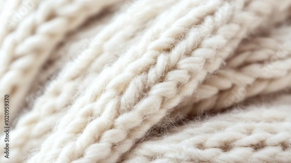 Fototapeta A Warm, Fluffy Wool Texture Captured in Closeup Photography with Soft White Fibers and Detailed Fabric Pattern  