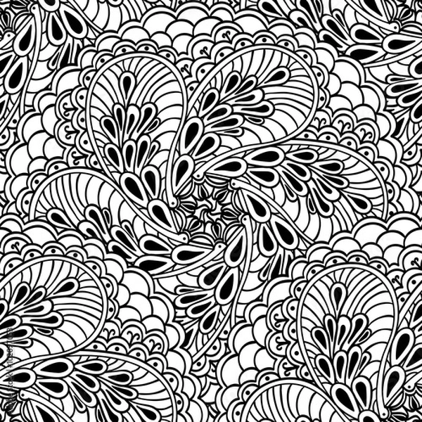 Fototapeta Seamless zenart pattern based on Indian henna painting.