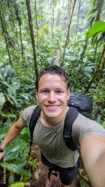 Fototapeta Smiling Hiker in Amazon Rainforest Selfie