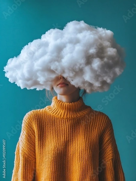Fototapeta Image of a Person with a Cloud Covering the Face