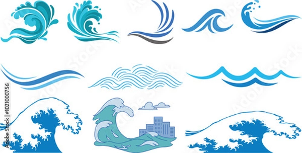 Fototapeta Water wave icon set collection