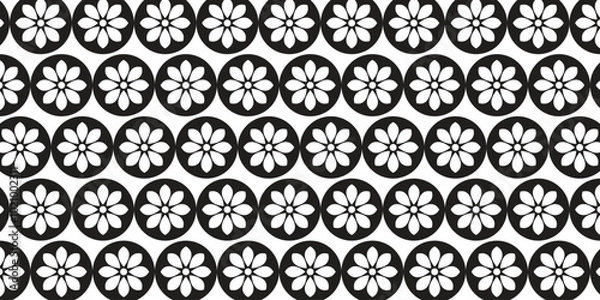 Obraz Simple and cool pattern with white floral motif and black circles