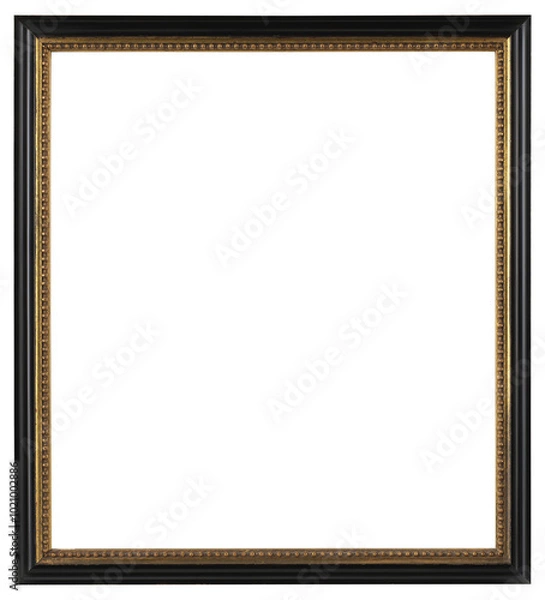 Fototapeta Black picture frame with gold insert on a transparent background, in PNG format.