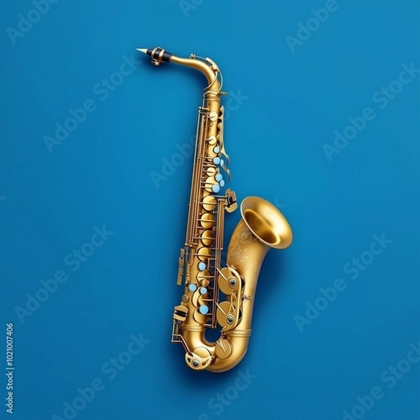 Fototapeta saxophone on blue background,generated ai
