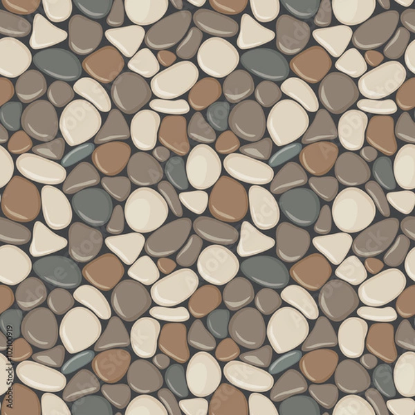 Fototapeta Stones seamless pattern. Vector seamless background with smooth pebble. Natural colors seaside wet pebble vector illustration. Spa stones flat design.