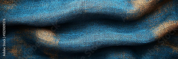 Fototapeta Blue color linen fabric texture material image 