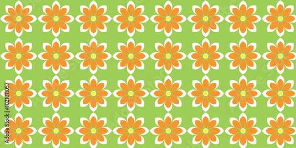 Obraz Cool pattern with orange and white floral motifs on a green background