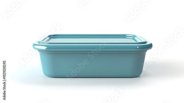 Fototapeta Blue Square Plastic Food Storage Container with Lid Isolated on White Background