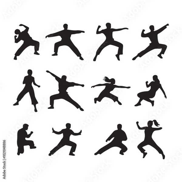 Obraz Kung Fu Symbol Icon Silhouette Vector Art Drawing Isolated on White Background