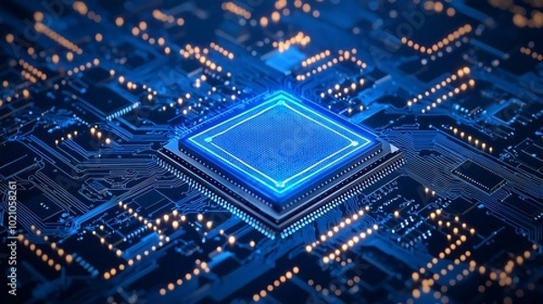 Fototapeta Digital Future: Illuminated Circuit Board with Modern Processor. Generative AI