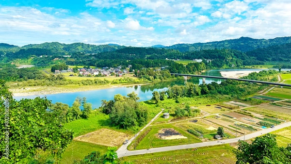 Obraz 越後川口SA展望台からの景色　新潟県長岡市西川口沢入