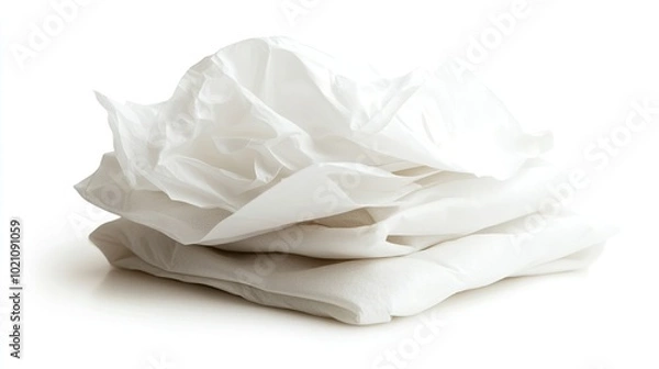 Fototapeta Soft white tissue paper elegantly folded and stacked, isolated on a clean white background. Perfect for hygiene and household concepts.