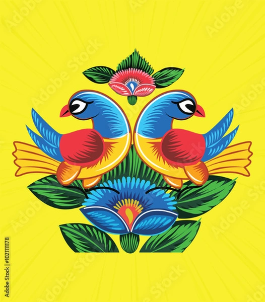 Obraz a colorful rickshaw painting, and a folk design with a yellow background. Pakistani and Indian truck art