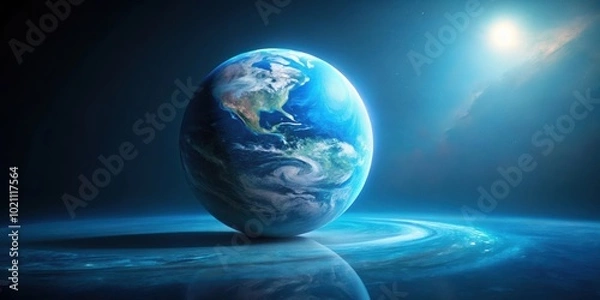 Fototapeta A Vibrant Blue Planet Floating in the Cosmic Expanse, Illuminated by a Distant Star