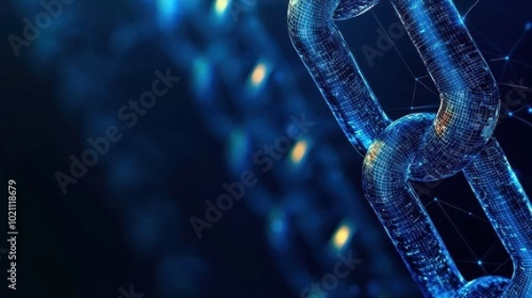 Fototapeta Digital chain linked in blue light.