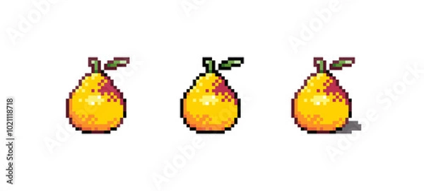 Fototapeta Pixel Art Pear Icon Vector Illustration. Fruit Graphic Isolated Sticker. Retro 8 Bit Pear for Video Game, Mobile, Web. Food Digital Element. Digital Art Asset