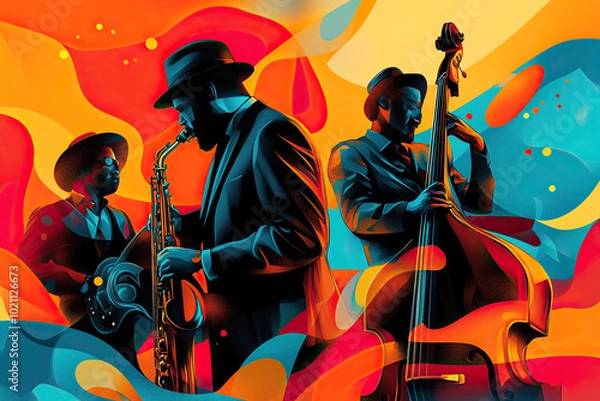 Fototapeta Abstract poster of Jazz-Bossa Nova-Latin rhythmic blend of jazzy harmonies, Brazilian bossa nova grooves, and Latin rhythm