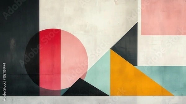 Fototapeta Abstract geometric mural featuring bold shapes and vibrant colors.