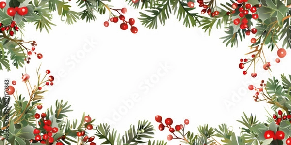Fototapeta A Christmas tree branch with decorations and holly berries,Generated By Ai