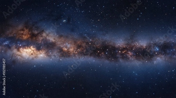 Fototapeta Breathtaking view of the Milky Way galaxy illuminating the night sky with countless stars and cosmic dust.