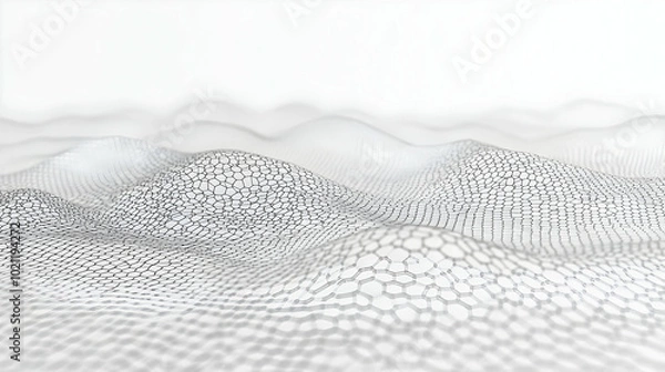 Fototapeta Abstract 3D Wireframe Mesh Landscape with Wavy Hexagon Pattern on a White Background