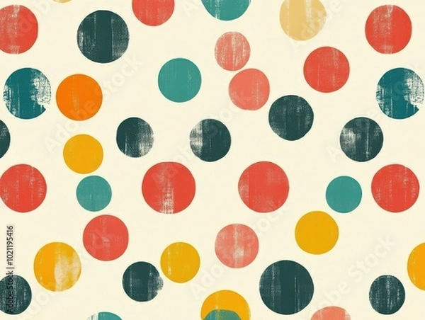 Obraz Retro pop art pattern with colorful, textured circles on a light background.
