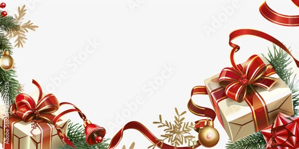 Obraz Christmas frame with holly berries and pine branches for holiday decoration,Generated By Ai