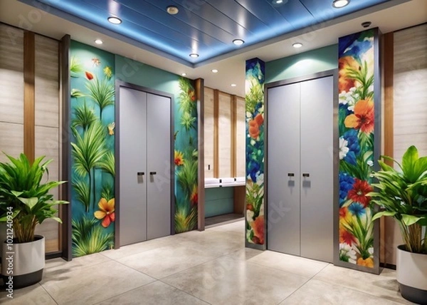 Fototapeta Bathroom Stall Doors in a Public Restroom with Modern Design and Clean Aesthetic Elements