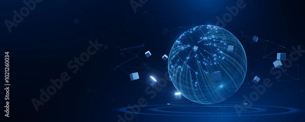 Obraz The sphere is surrounded by a blue and white pattern