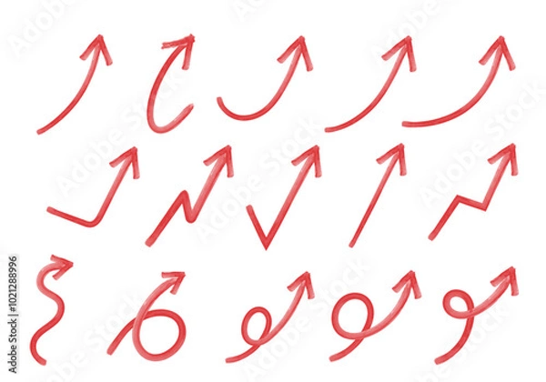 Obraz 右肩上がりの手描き水彩矢印イラスト1