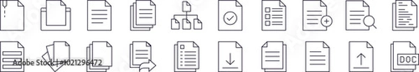 Fototapeta Collection of Signs of Documents, Clipboards, Office Drawn with Thin Line for apps, web sites, banners, infographics and other types of design