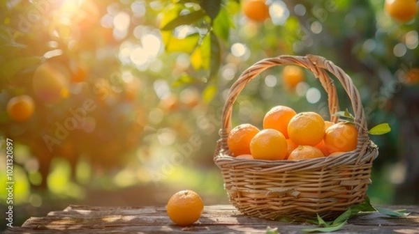 Fototapeta Fresh Oranges in a Basket: A Delightful Harvest