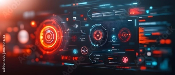 Fototapeta Captivating holographic data visualization with a clean neon infused futuristic aesthetic and cutting edge user interface design for an immersive science fiction game scene