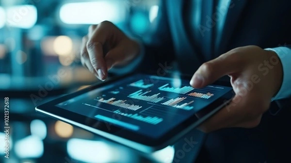 Obraz Cinematic Business Collaboration on Tablet - High-Quality UX Design in Creative Coworking Office