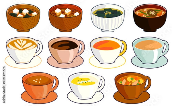 Obraz 色々な椀物とスープ飲料のイラストセット