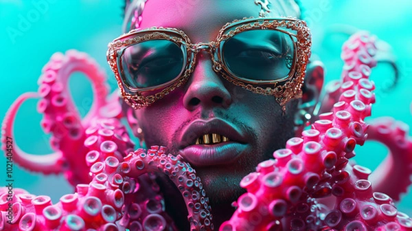 Fototapeta Surreal Portrait of a Man with Octopus Tentacles