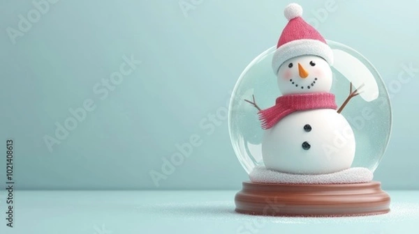 Obraz Snowman in a snow globe, winter christmas banner with copy space, website header, advertising space during the holiday season.