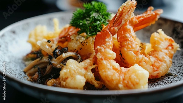 Fototapeta 海老と野菜の天ぷら盛り合わせ