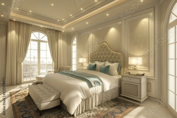 Fototapeta Luxury Bedroom Interior Design Illustration