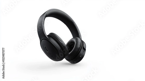 Fototapeta Wireless headphones on a white background sleek black over-ear design modern and minimalist tech accessory. Generative AI