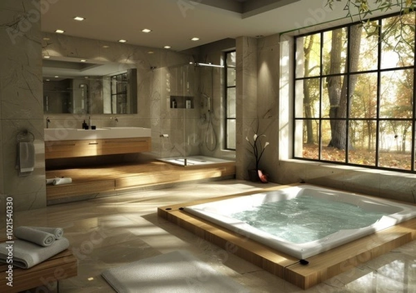 Obraz Modern Luxury Spa Bathroom with Hot Tub