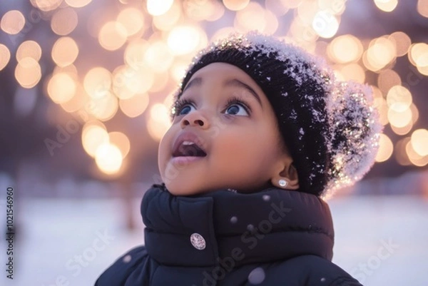 Fototapeta a little girl standing in front of a christmas tree