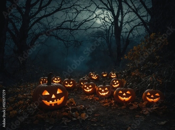 Fototapeta A spooky gathering for a night filled with laughter and fun