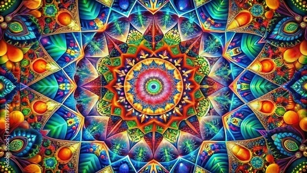 Obraz Vibrant Geometric Psychedelic Art in Bold Colors with Intricate Patterns and Abstract Designs