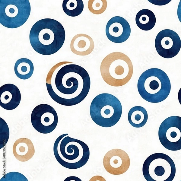 Fototapeta Abstract pattern with blue and beige circles on white background