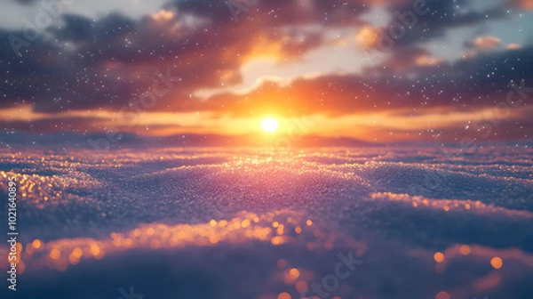 Fototapeta Sunset on a Snowy Field Abstract Background