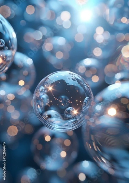 Fototapeta Blue Abstract Background with Glowing Bubbles