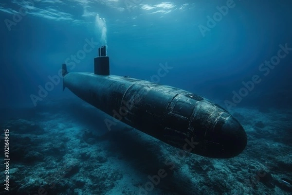 Fototapeta a submarine floating in the water near the shore