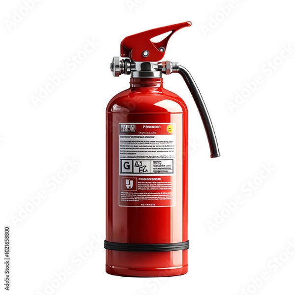 Fototapeta A bright red fire extinguisher ideal for safety and emergency situations, designed to combat small fires effectively.