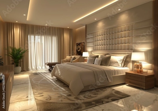 Fototapeta Modern Bedroom Interior Design Illustration